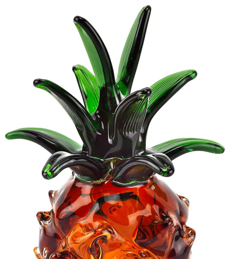 9" Orange Murano Glass Pineapple Statue Tabletop Sculpture