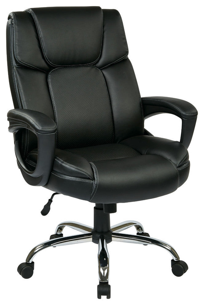 Executive Bonded Leather Big Mans Chair Padded Loop Arms in Black