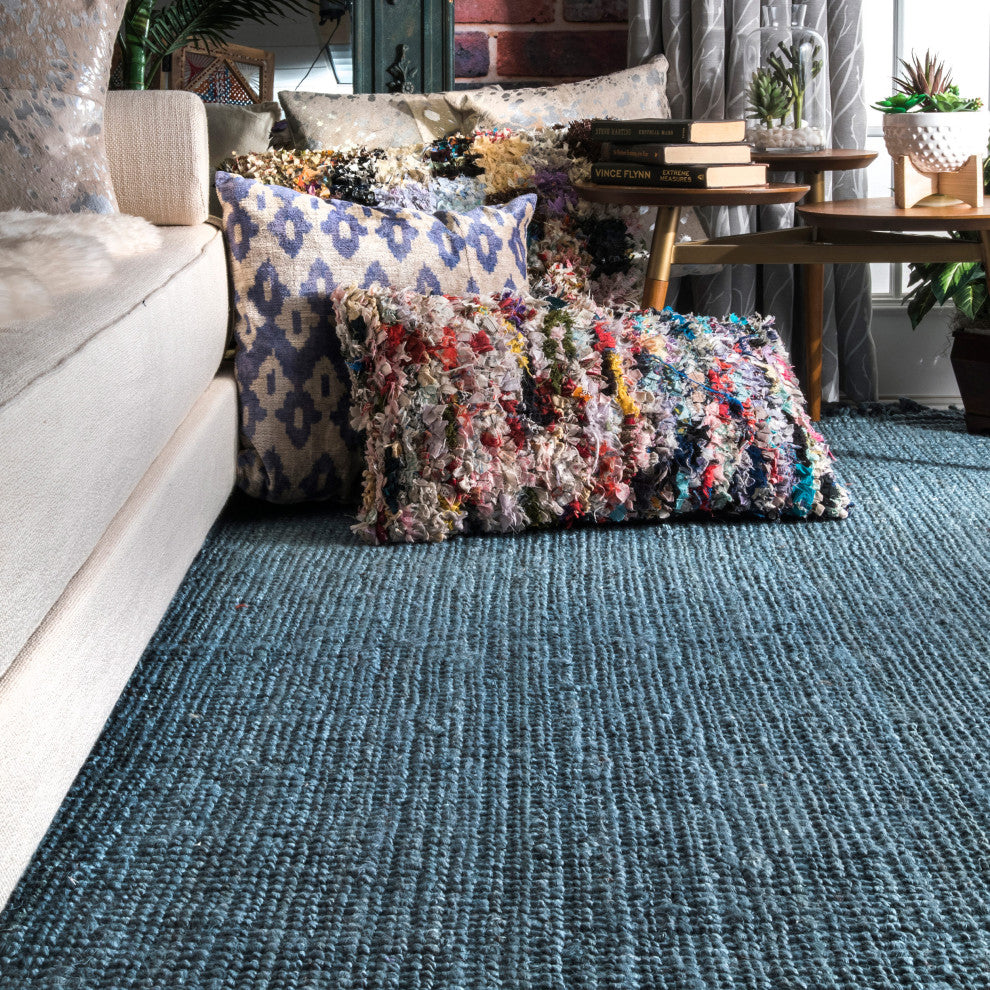 Nuloom Hand Woven Maui Chunky Loop Rug, Blue 8'6"x11'6"