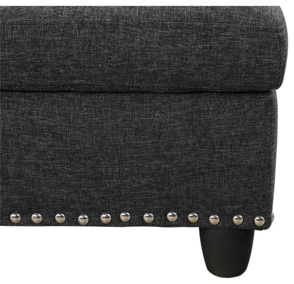Devion Furniture Polyester Fabric Sectional Sofa with Ottoman-Dark Gray