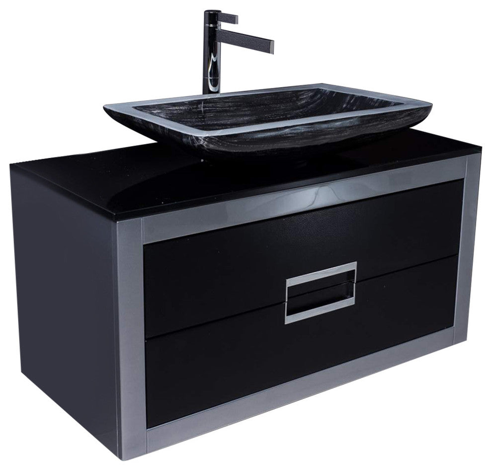 Danya Leather Vanity, Black and Silver, 40"