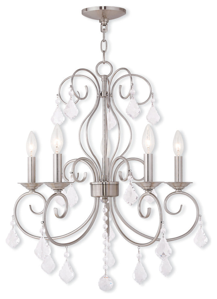 Chandelier With Clear Crystals, Brushed Nickel