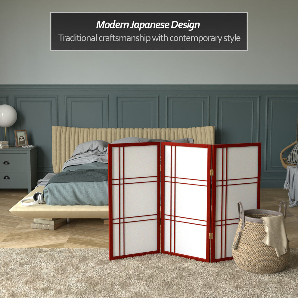 3' Tall Double Cross Shoji Screen, Rosewood, 3 Panels