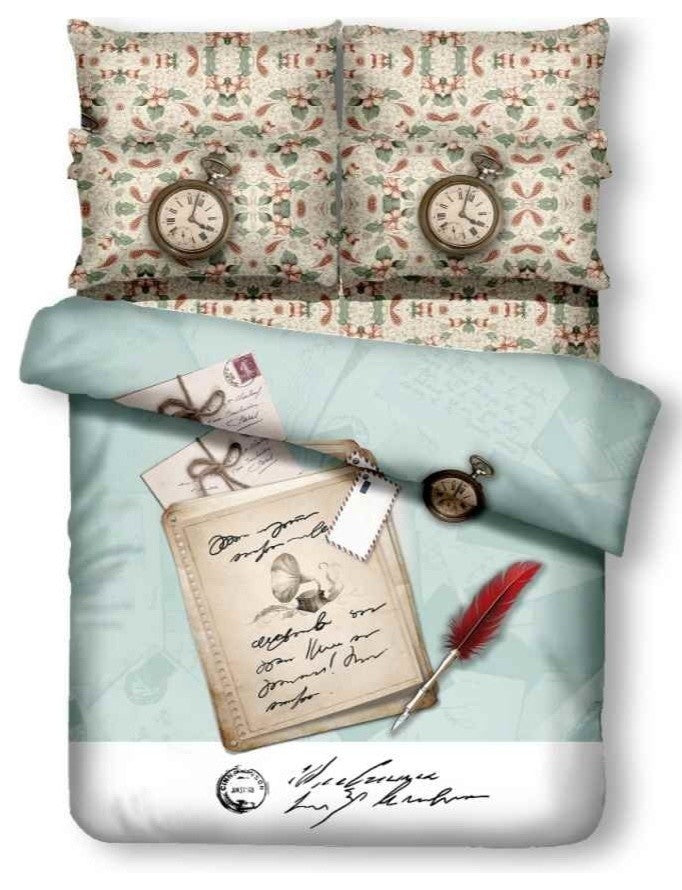Twin Size 4-Piece Duvet Cover Sheet Set, Clocks