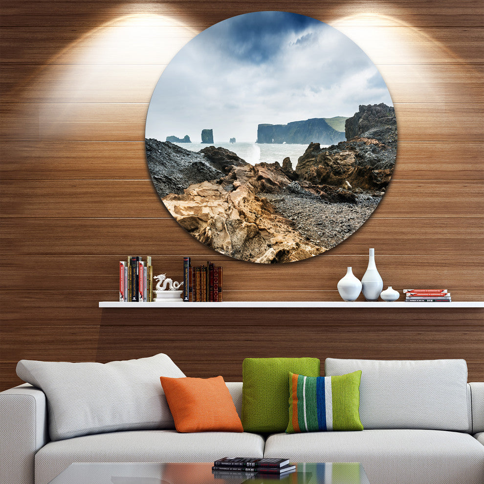 Storm In Rocky Coast Of Atlantic, Landscape Round Metal Wall Art, 36"