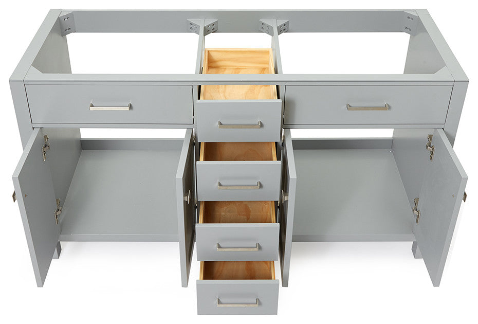 Ariel Bristol 60" Sinks Bath Vanity Base, Gray