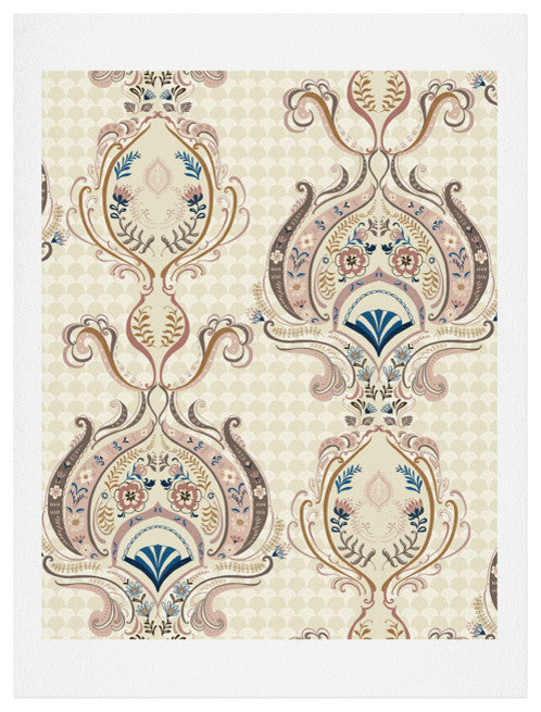 Pimlada Phuapradit Pink And Off White Floral Damasks Art Print