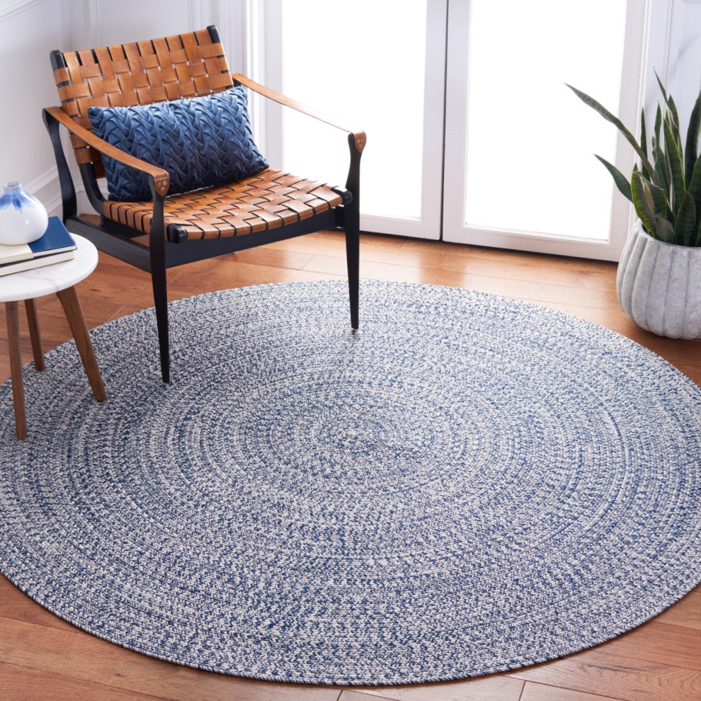 Safavieh Braided BRA201 Rug Machine-Washable, Dark Blue/Ivory, 9' Round