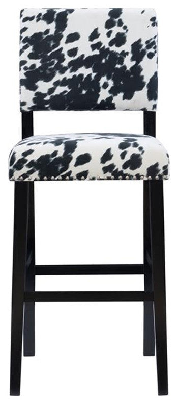 Linon Corey 30" Wood Cow Print Bar Stool in Black