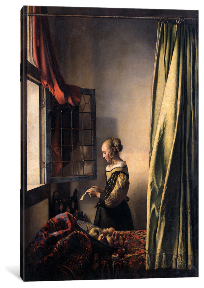 "Girl Reading A Letter At An Open Window" Wrapped Canvas Print, 26x18x1.5