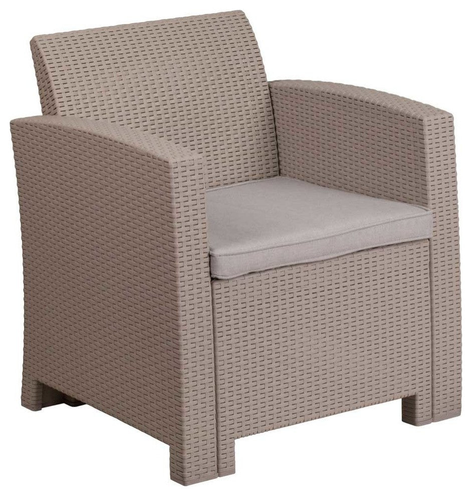 Charcoal Faux Rattan Chair With All-Weather Light Gray Cushion