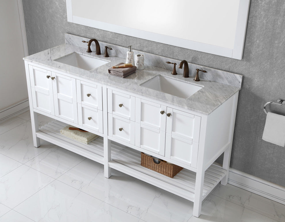 Winterfell 72" Double Bathroom Vanity Set White, Marbel Countertop