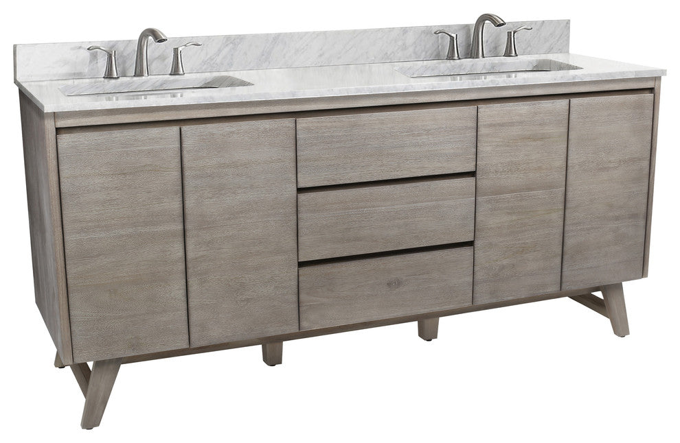 Avanity Coventry 73" Bath Vanity Combo, Gray Teak Finish, Carrara White Marble Top