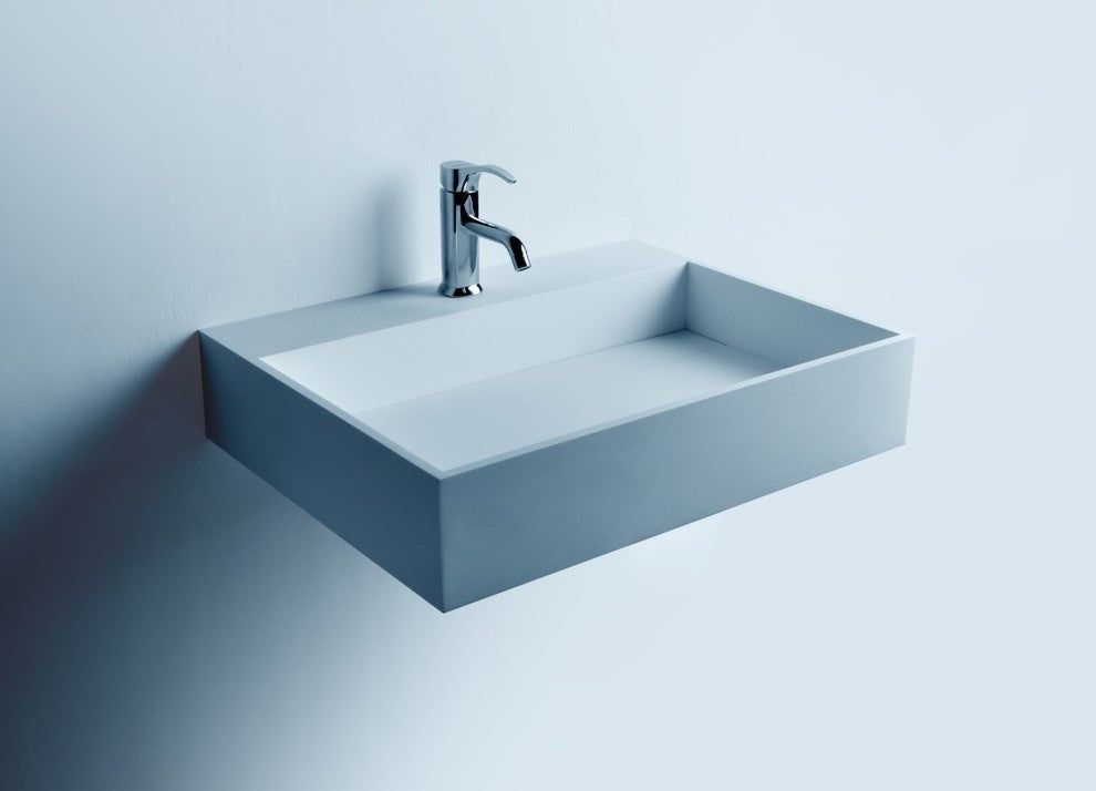 ADM Rectangular Wall Mounted Sink, White, 24", Matte White