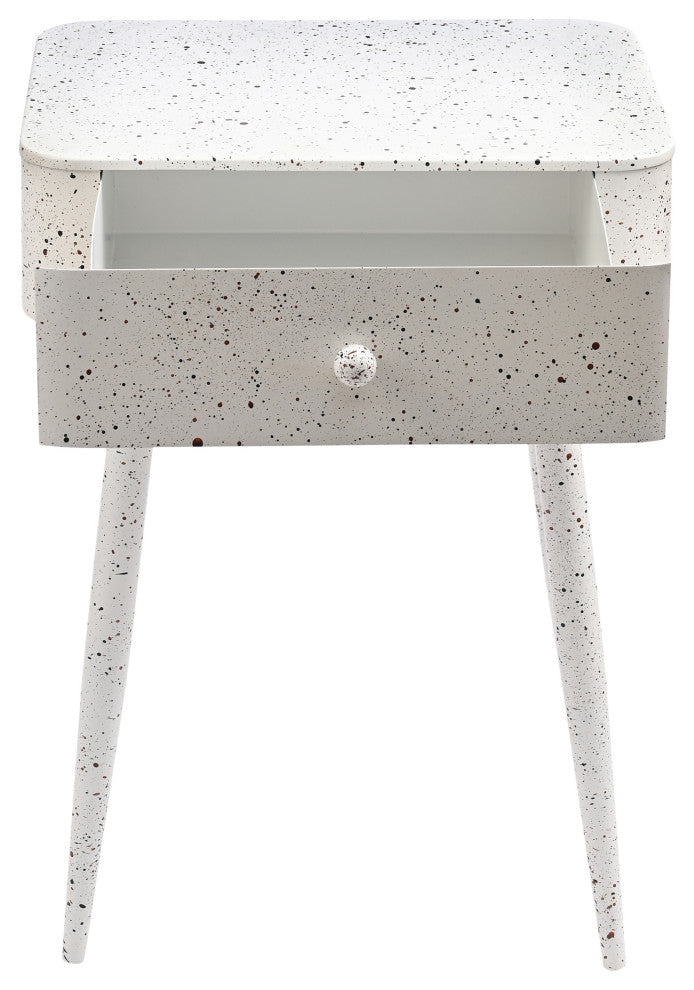 Rylan Iron Night Stand, White, Terrazzo