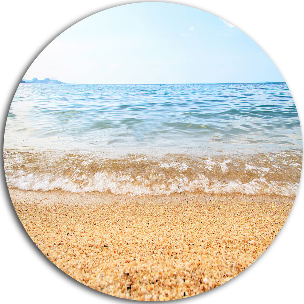 Blue Seashore With Pebble Stones, Modern Seascape Round Wall Art, 36"