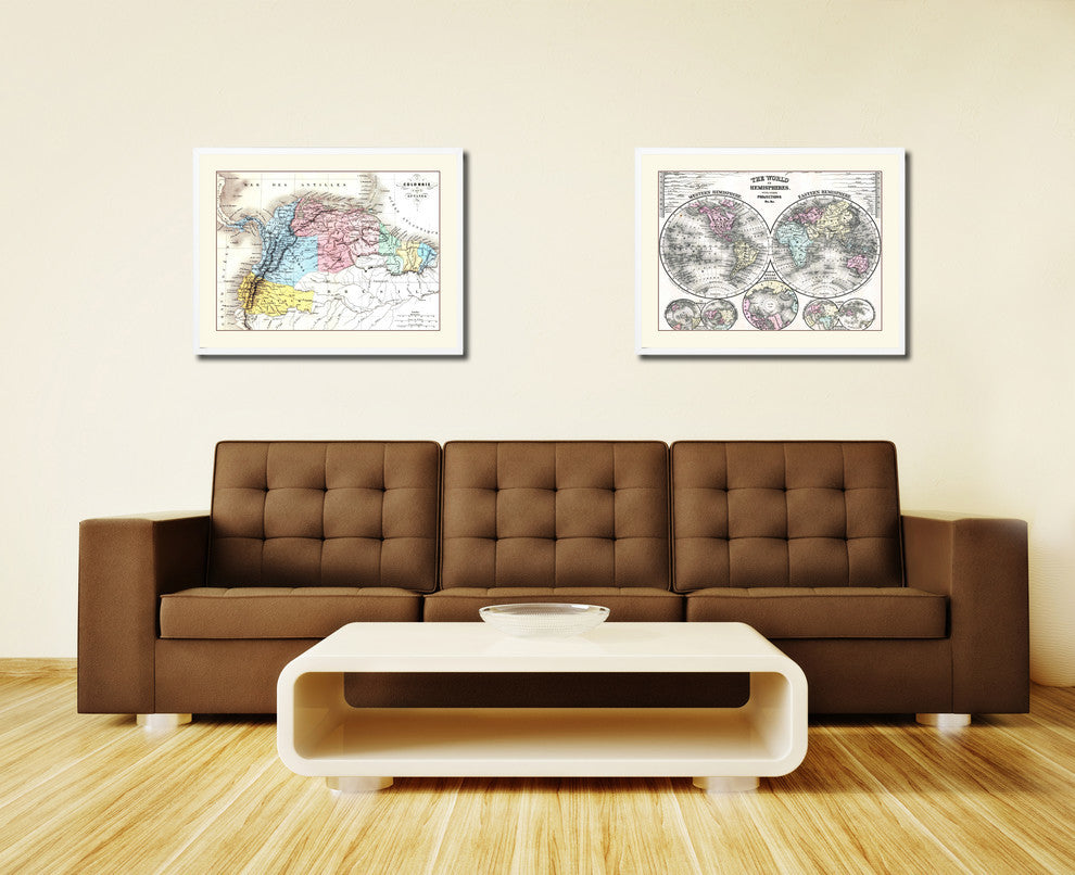 Columbia Venezuela Guianna Old Map Print On Canvas With Picture Frame 28" X 37"