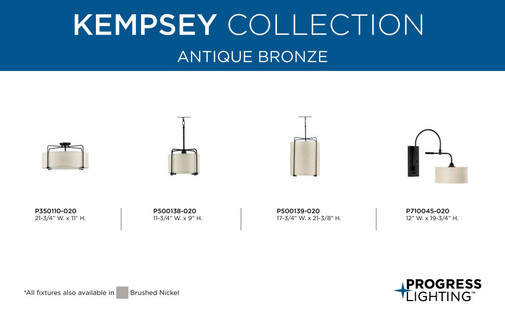 Kempsey Collection 3-Light Semi-Flush Convertible, Antique Bronze