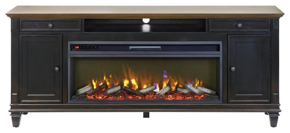 76" Traditional Fireplace Console Entertainment, Black