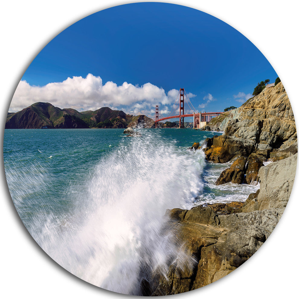 Golden Gate Bridge In San Francisco, Seashore Round Metal Wall Art, 36"