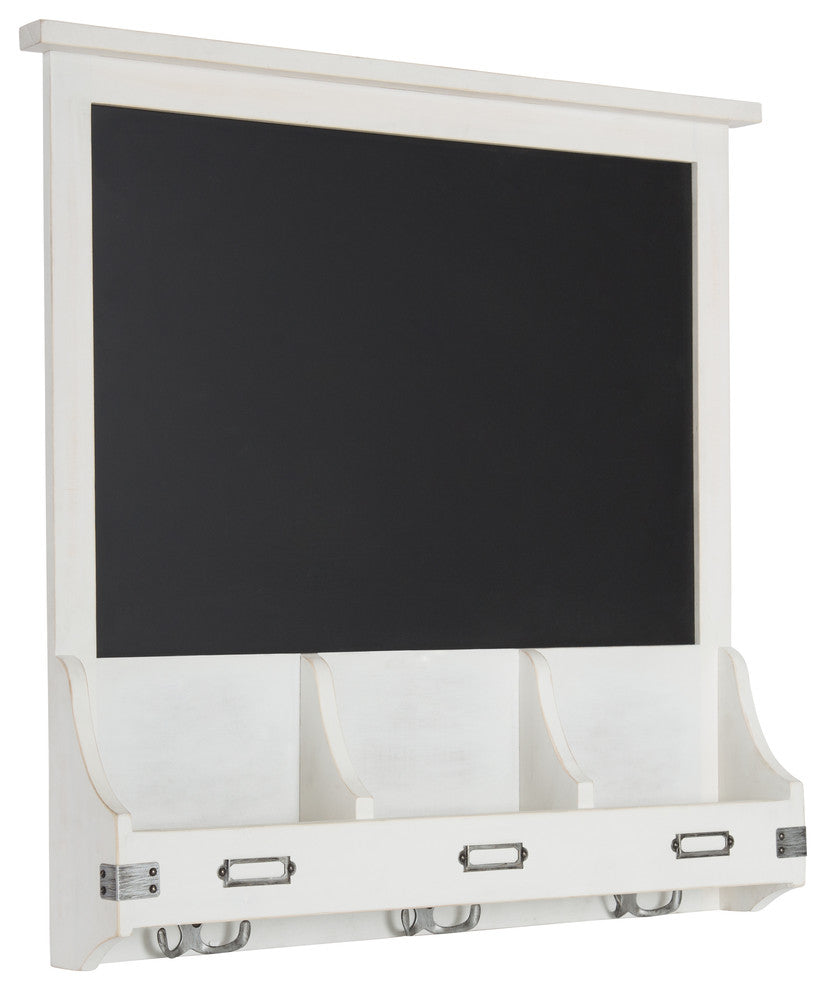 Stallard Decorative Rustic Wood Framed Chalkboard With Hooks, White