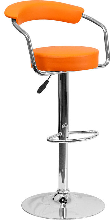 Contemporary Adjustable Height Barstool With Chrome Base, Orange