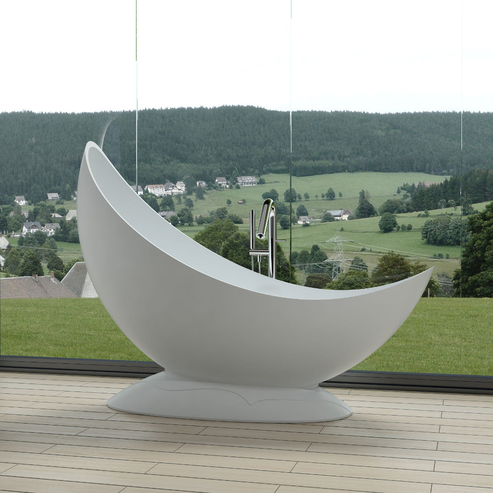 70" Polystone Free-Standing Bathtub, Matte White, No Faucet