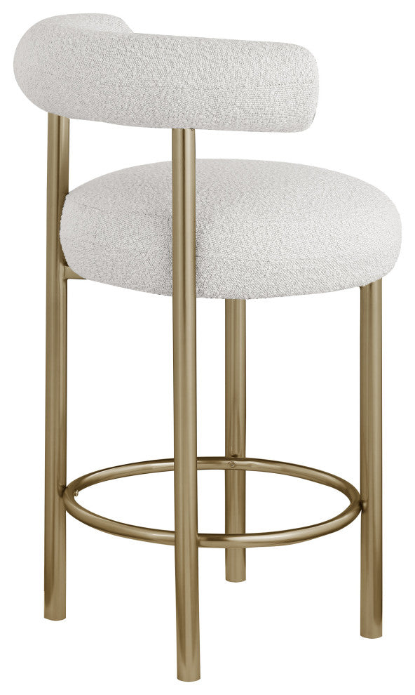 Bordeaux Upholstered Stool, Cream, Boucle Fabric, Brushed Brass, Set of 2