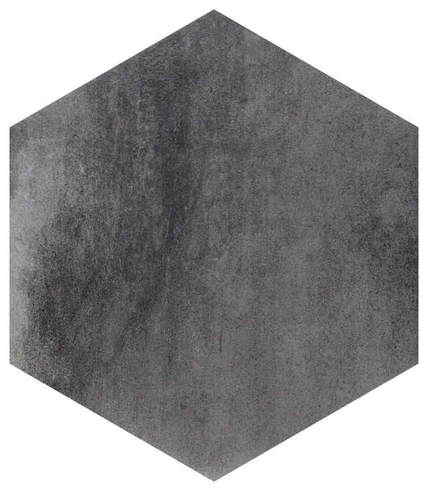 Industrial Hex Multi Mix Porcelain Floor and Wall Tile, Black