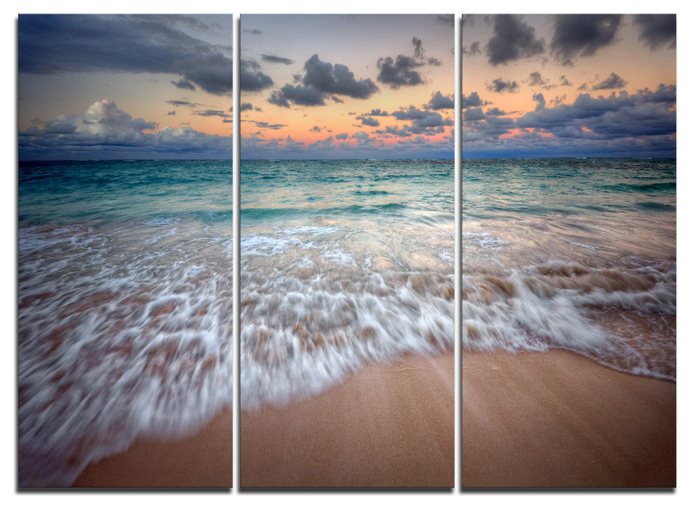 "Waves Crashing Serene Seashore" Metal Wall Art, 3 Panels, 36"x28"