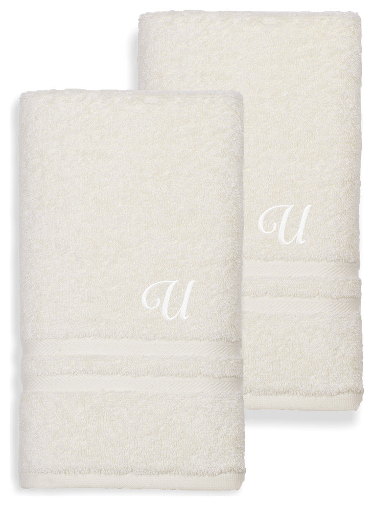 Denzi Hand Towels With Monogrammed Letter, Set of 2, U