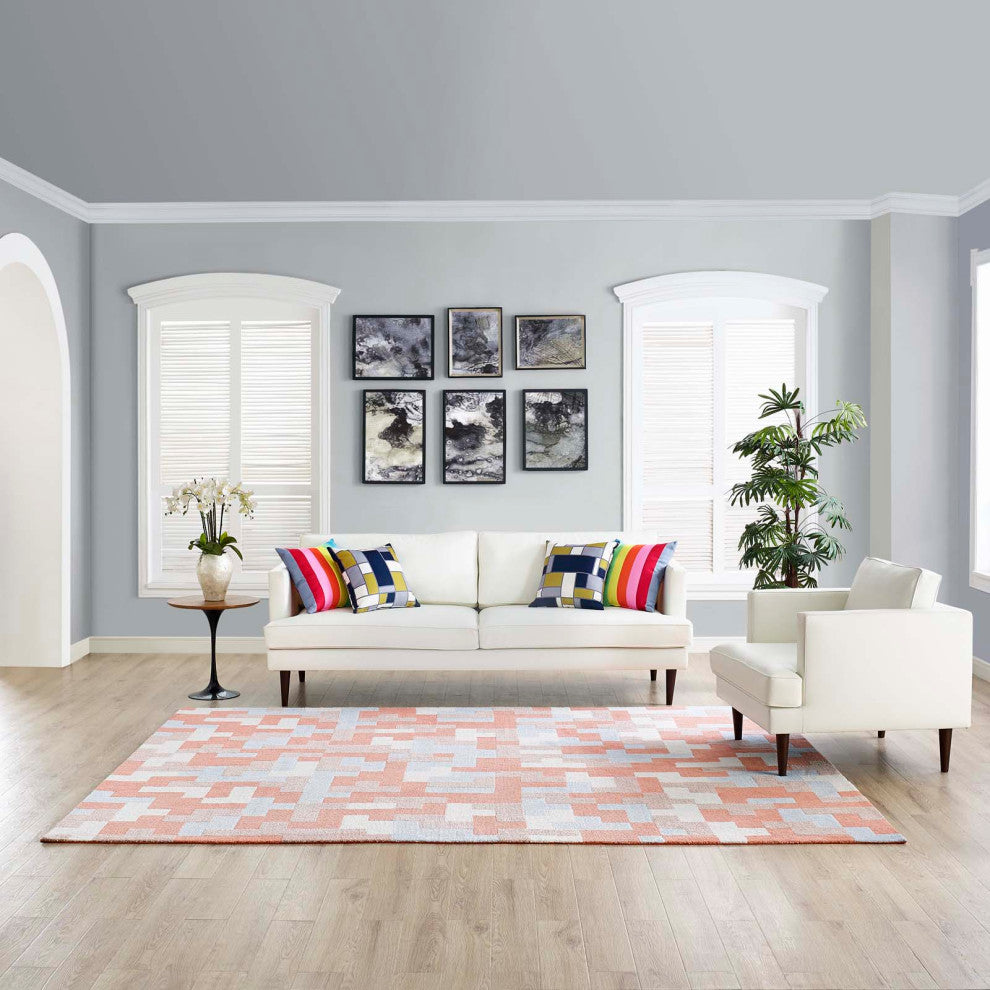 Multicolored Coral and Light Blue Andela Interlocking Block Mosaic 8x10 Area Rug