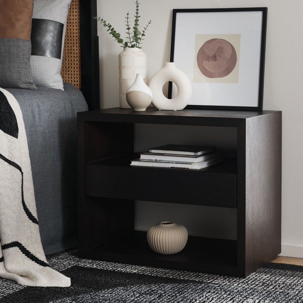 Safavieh Munson 2 Shlf 1 Drawer Nightstand, Dark Oak