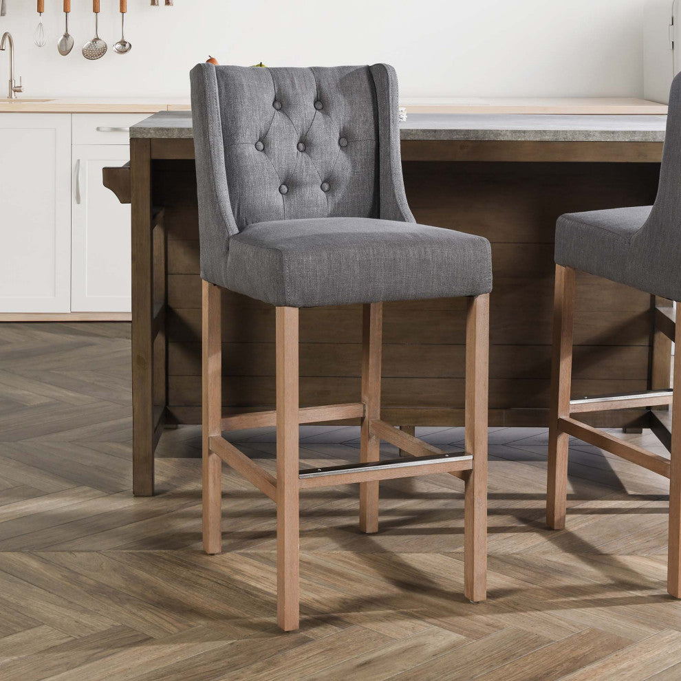 Karla Tufted 30" Barstool by Kosas Home, Gray