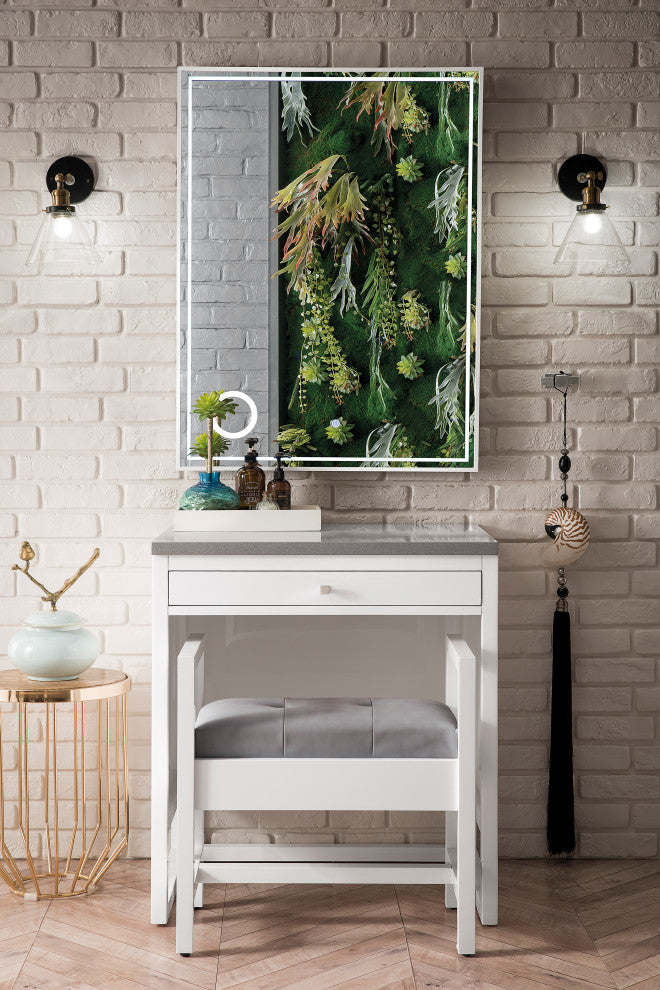 Athens 30" Makeup Counter, Glossy White, Gray Expo Quartz Top