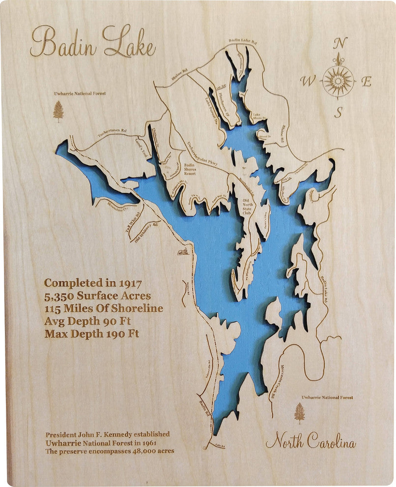 Badin Lake, North Carolina-Wood Lake Map, Small Standout