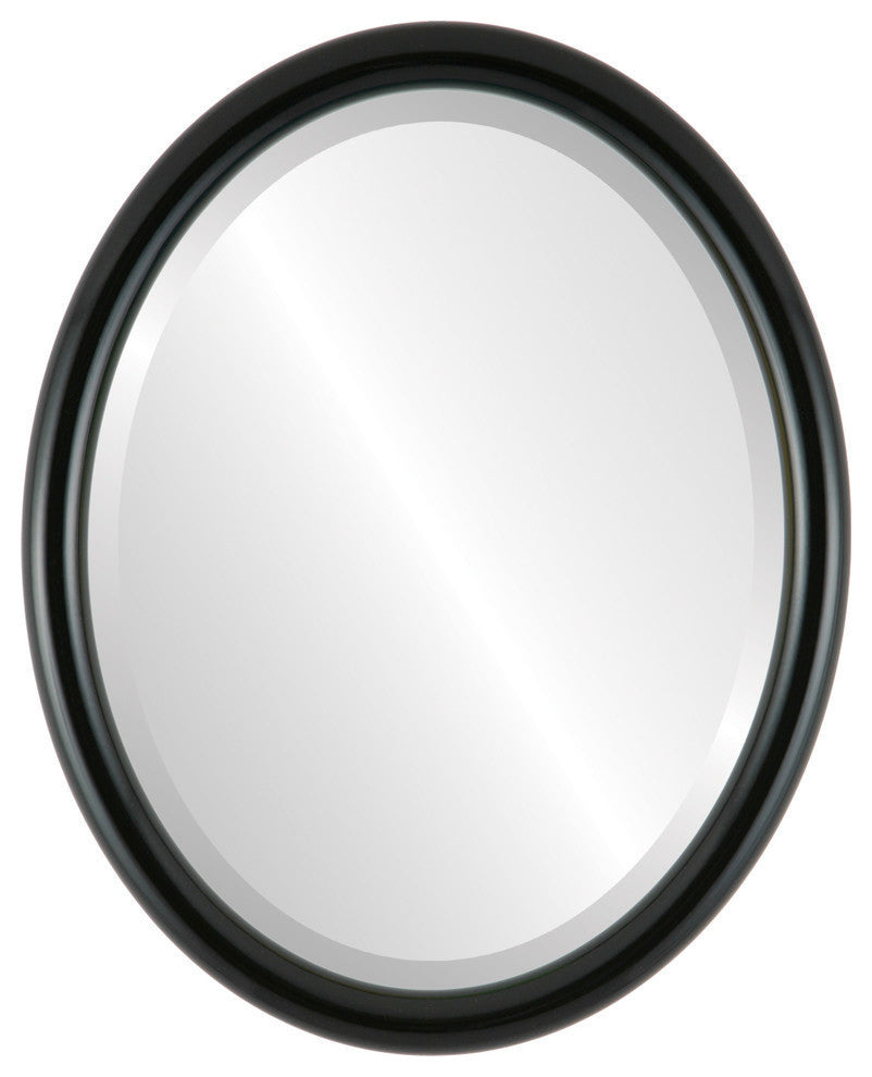 Pasadena Framed Oval Mirror, Gloss Black, 19"x25"