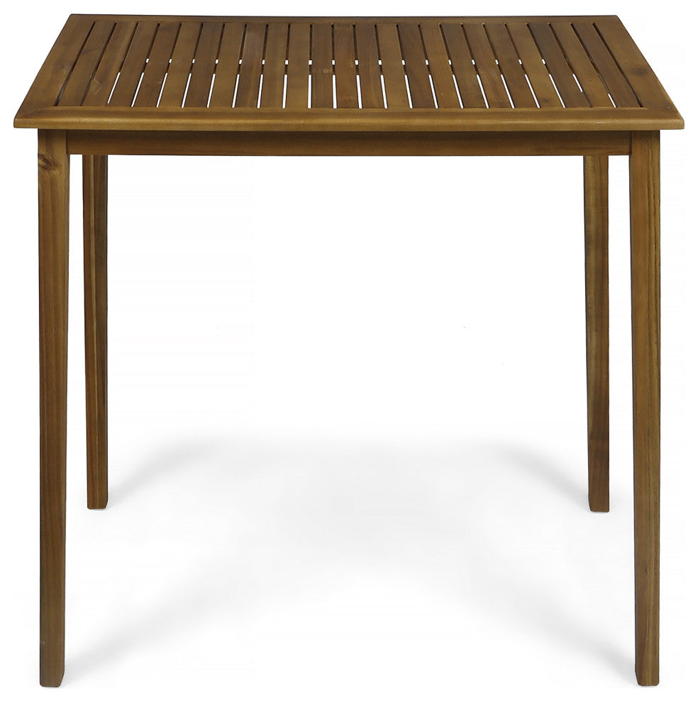 Elizabeth Outdoor 45" Rectangular 5-Piece Wood and Wicker Bar Height Set, Natural Wood