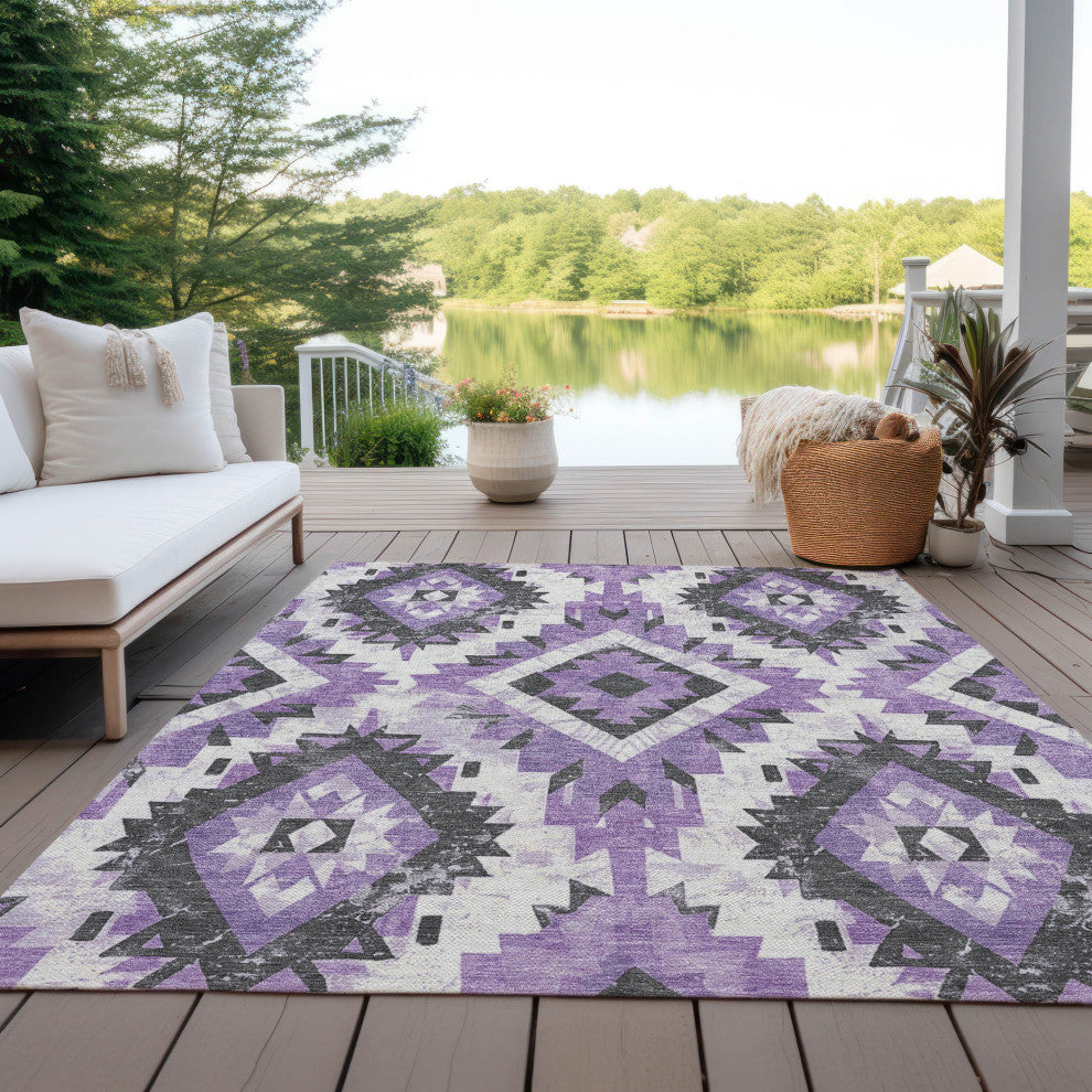 Machine Washable Indoor/Outdoor Chantille ACN1878 Purple 10' x 14' Rug