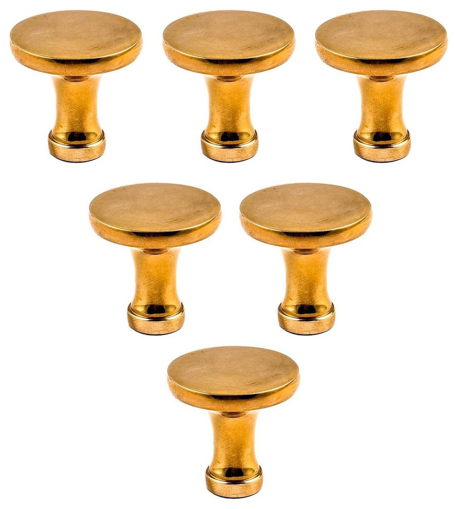 6 Cabinet Knob Bright Solid Brass Pedestal 1 1/4" |
