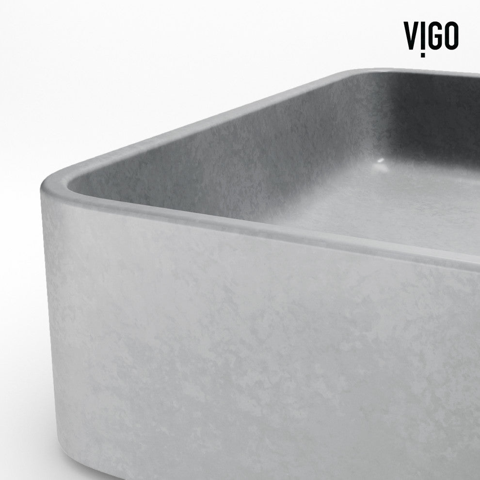 VIGO Basilica 23"L x 14"W x 4"H Concreto Stone Rectangular Bathroom Vessel Sink