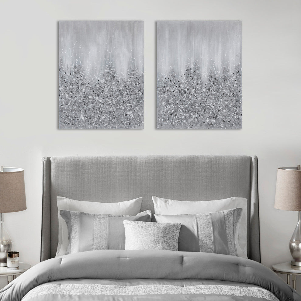 Madison Park Glimmer Hand Brush Embellished Canvas, 2-Piece Set, Silver