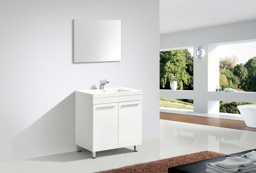 Aquamoon Ocean Modern Bathroom Vanity Set, White, 31 1/4", Milan Chrome Faucet