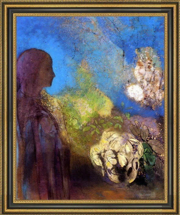Odilon Redon Girl with Chrysanthemums - 16" x 20" Framed Premium Canvas Print