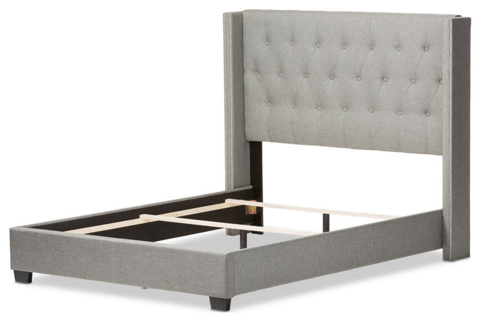 Katherine Contemporary Nailhead Trim Wingback Bed, Gray, King