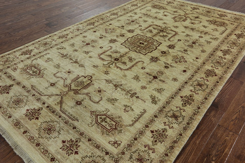 6x10 Ivory Oushak Collection Peshawar Quality Chobi Hand Knotted Area Rug H9393