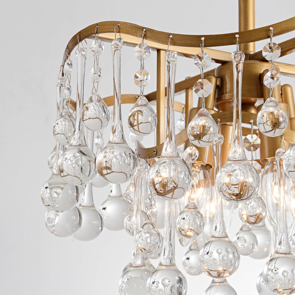 Angela Brushed Brass 4-light Glam Crystal Teardrop Tiered Chandelier