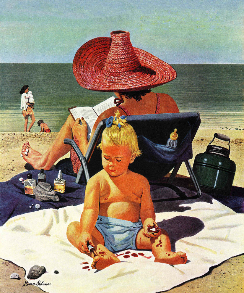 "Baby and Nail Polish" Painting Print on Canvas by Stevan Dohanos