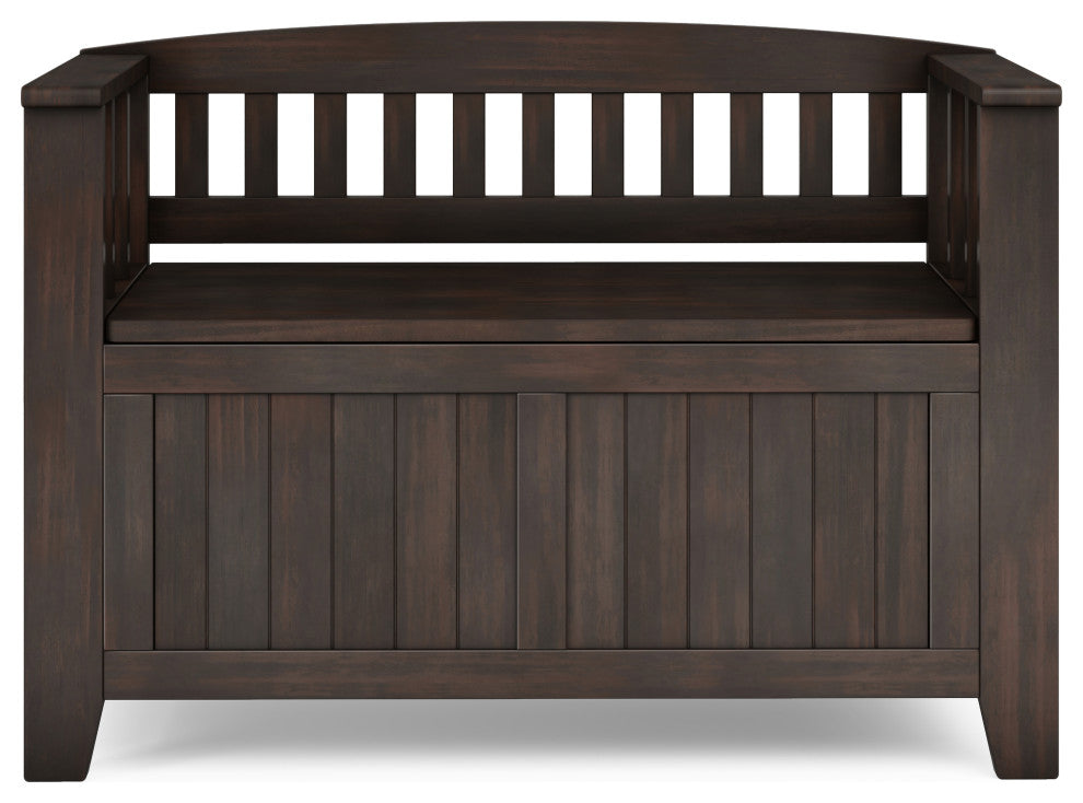 Acadian Solid Wood Small Entryway Storage Bench, Brunette Brown