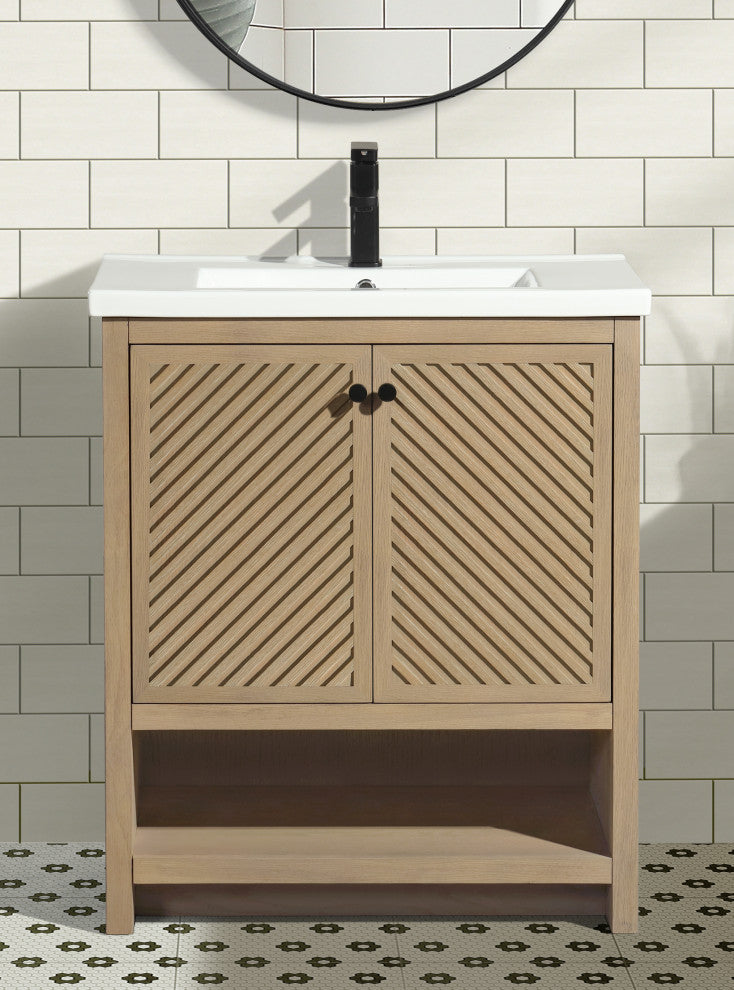 Selena Bathroom Vanity, Oak, 30", Single Sink, Freestanding